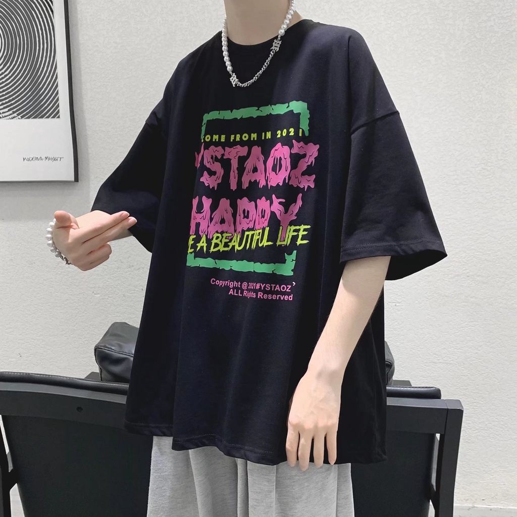 Áo Thun Nam Cổ Tròn Dáng Rộng In Chữ Thời Trang Hàn Quốc Size S-8XL