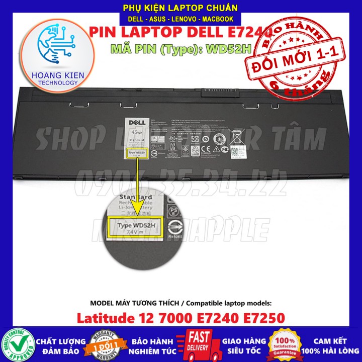 [Loại Tốt] Pin Laptop DELL E7240 (ZIN) - 4 CELL - Latitude 12 7000 E7240, GVD76 HJ8KP NCVF0 WD52H