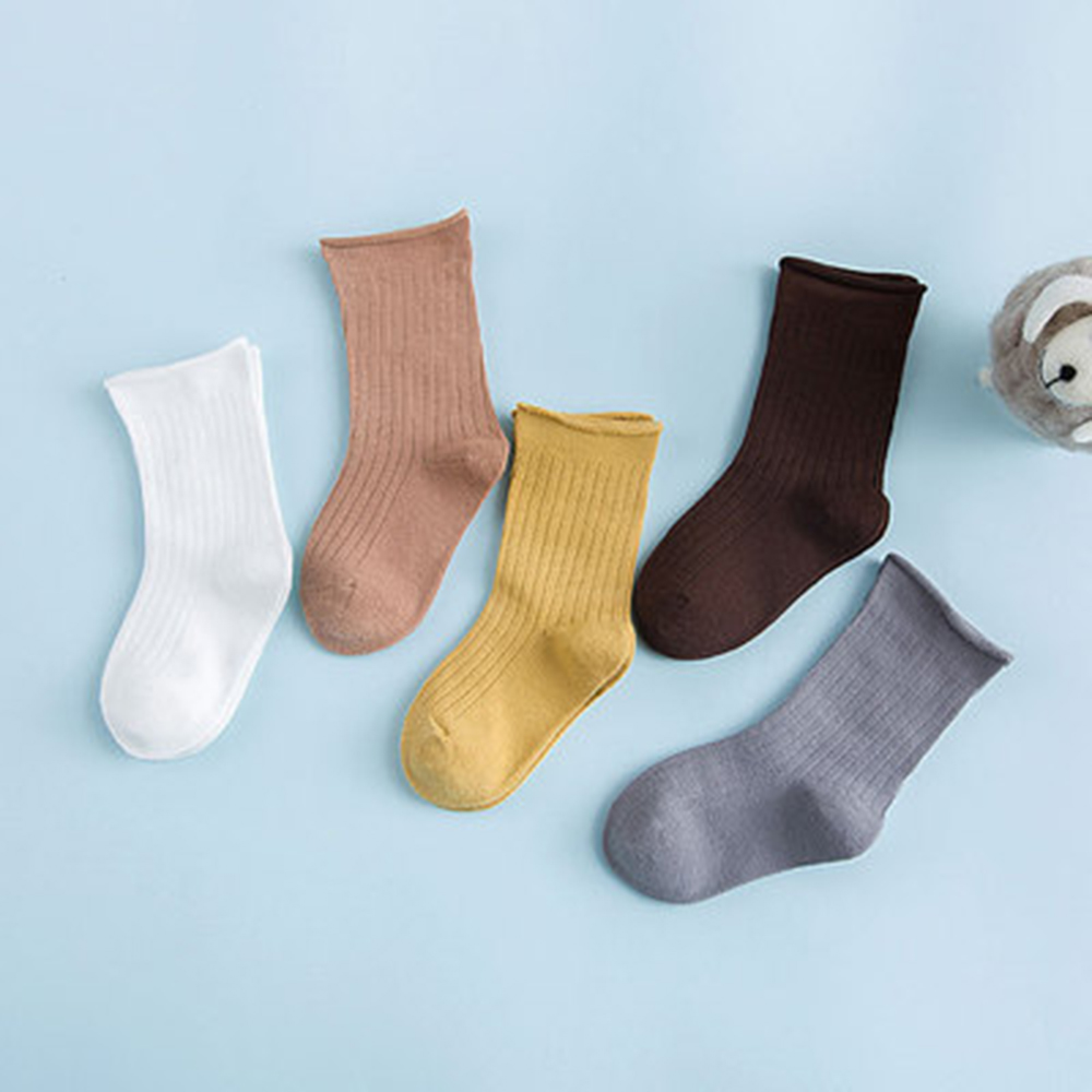 Set 5 đôi tất cotton mỏng màu trơn thời trang cho bé từ 1 - 12 tuổi