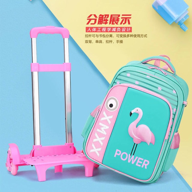 Balo kéo mẫu bé gái 22 kèm quà tặng bình nước+ bọc cặp+ hộp bút