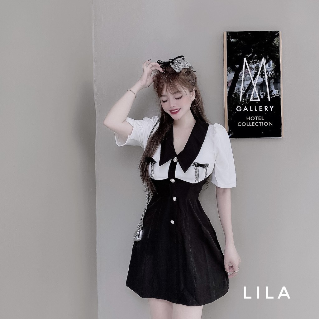 Váy phối đen trắng Đầm đen trắng cổ V- mã A003 -Thời trang thiết kế | BigBuy360 - bigbuy360.vn