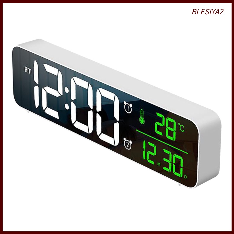 [Blesiya2] Đồng Hồ Báo Thức Có Đèn LED Hiển Thị Hiệu Ứng Gương Màu Đen Trang Trí
