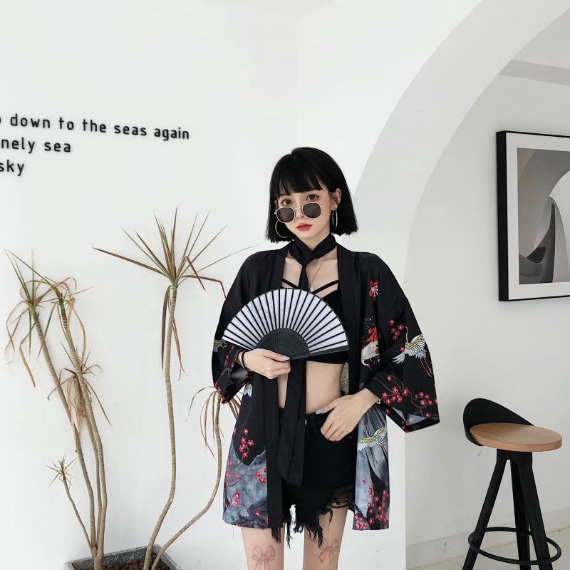 Áo Khoác Kimono Họa Tiết Chim Hạc Thời Trang Cho Nữ | BigBuy360 - bigbuy360.vn