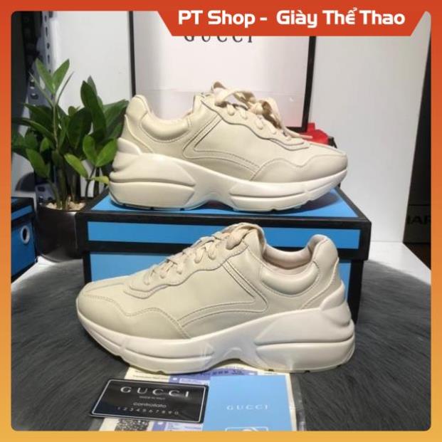 Giày thể thao Gucci nam nữ cao cấp, Giày GC Sneaker kem trắng trơn đủ phụ kiện