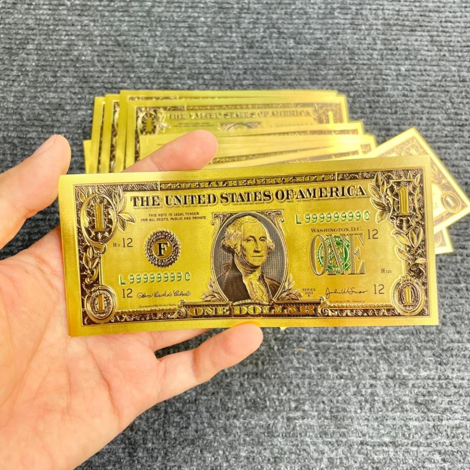 Tờ Tiền Kỉ Niệm 1 Đô Plastic (1 USD) Mạ Vàng Lì Xì Tết May Mắn