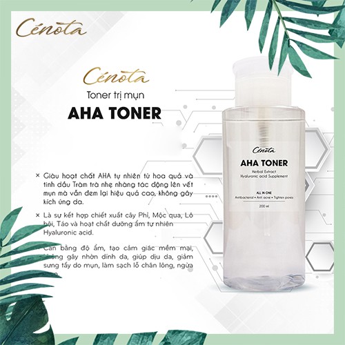 Nước hoa hồng dành cho da mụn Cénota Aha Toner 300ml, nước hoa hồng dưỡng ẩm, cân bằng độ ẩm da