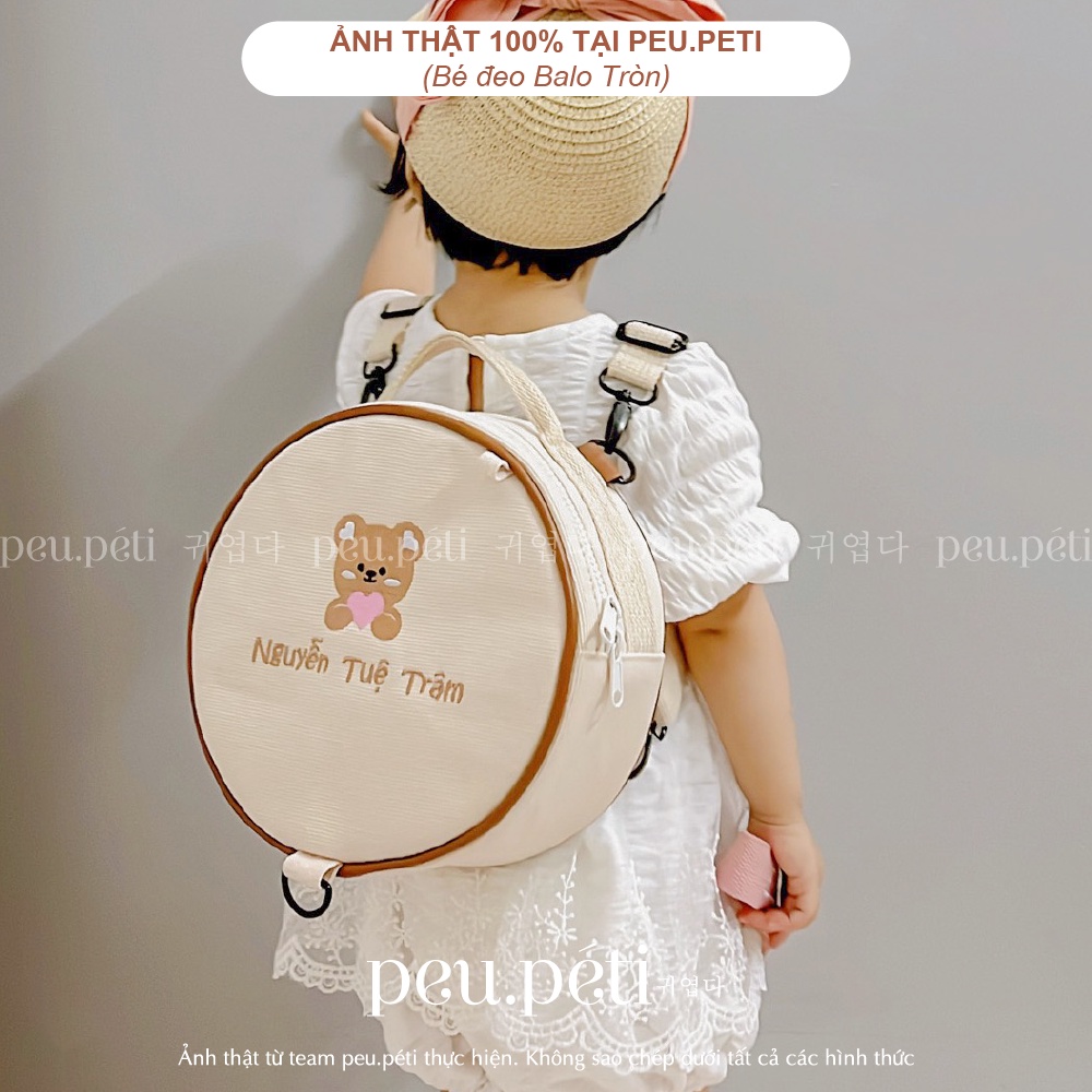 XẢ BALO THÊU TÊN BÉ THEO YÊU CẦU style Hàn giá tốt nhất Sàn- by peu.péti