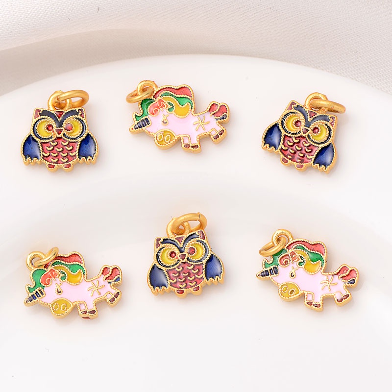 Mặt Dây Chuyền Hình Cú Mèo/Kỳ Lân Màu Vàng 18K Nhám diy