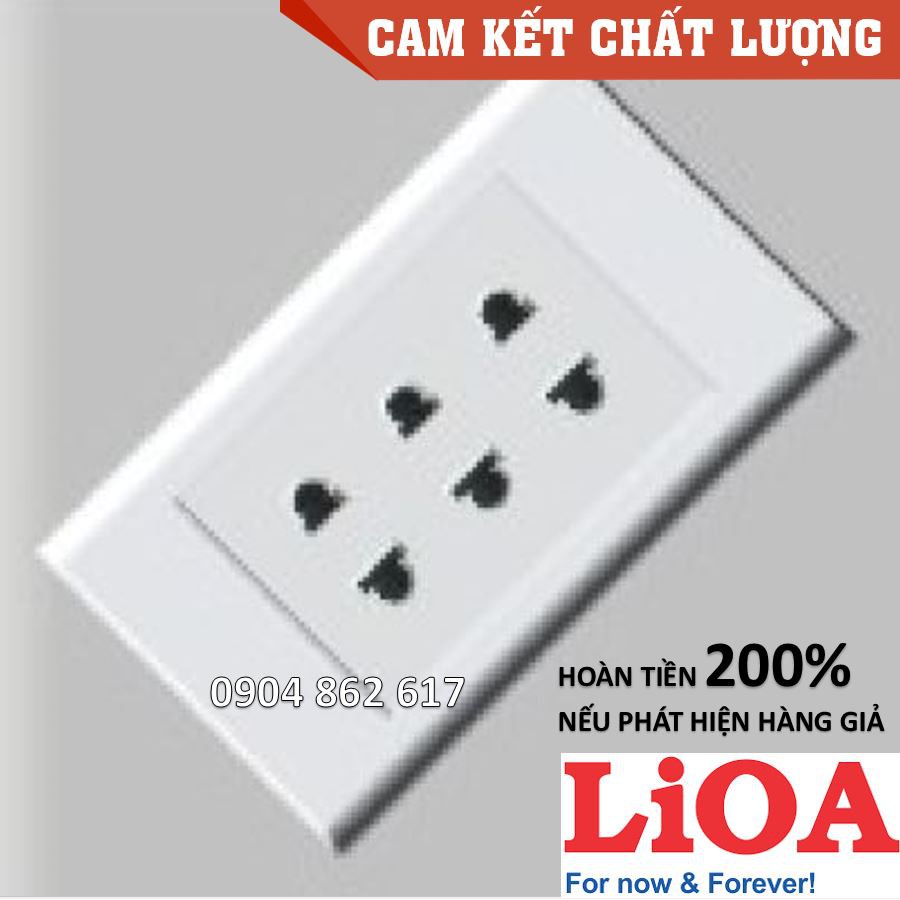 Mặt 2 ổ cắm đa năng 3 chấu LiOA ,công tắc LiOA chính hãng, Nhựa TRẮNG, tiếp điểm ĐỒNG