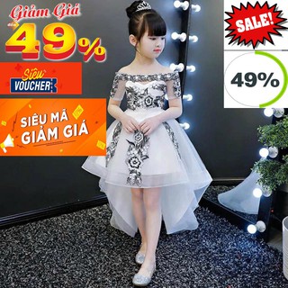 Đầm công chúa bé gái Trắng Đuôi Ren Đen Cao Cấp 9kg-40kg