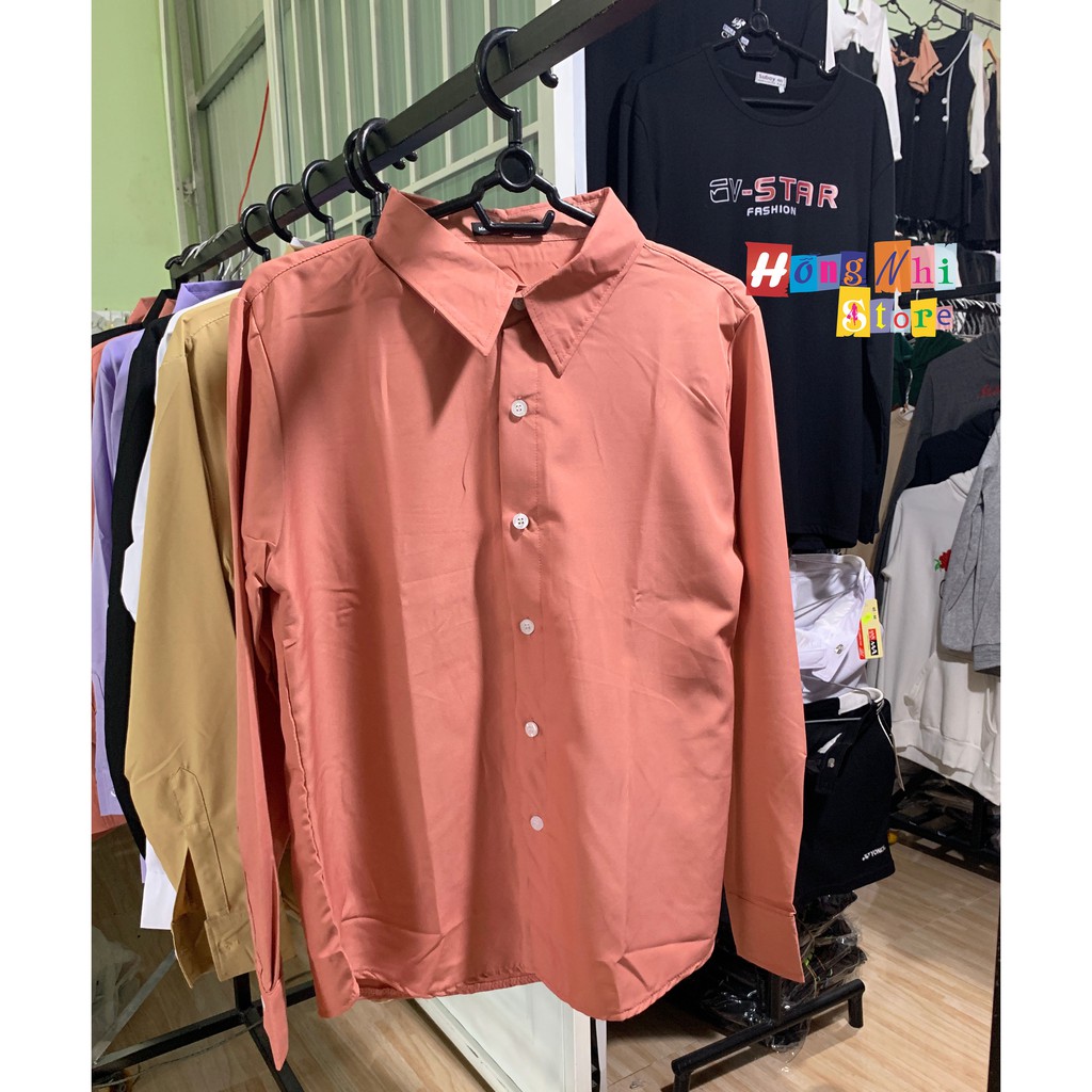 SƠ MI TRƠN DÁNG RỘNG BASIC UNSEX TAY DÀI MÀU HỒNG DÂU - MM | BigBuy360 - bigbuy360.vn