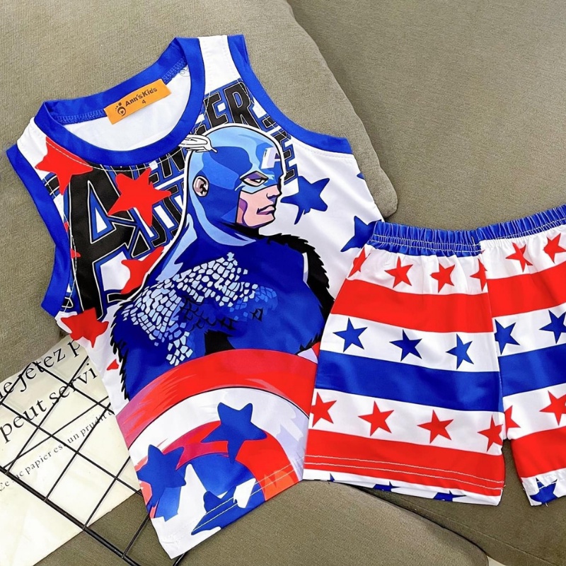 Đồ bộ bé trai, bộ ba lỗ size đại in 3D họa tiết siêu anh hùng chất thun lạnh Xu Xu Kids size từ 17 đến 35kg