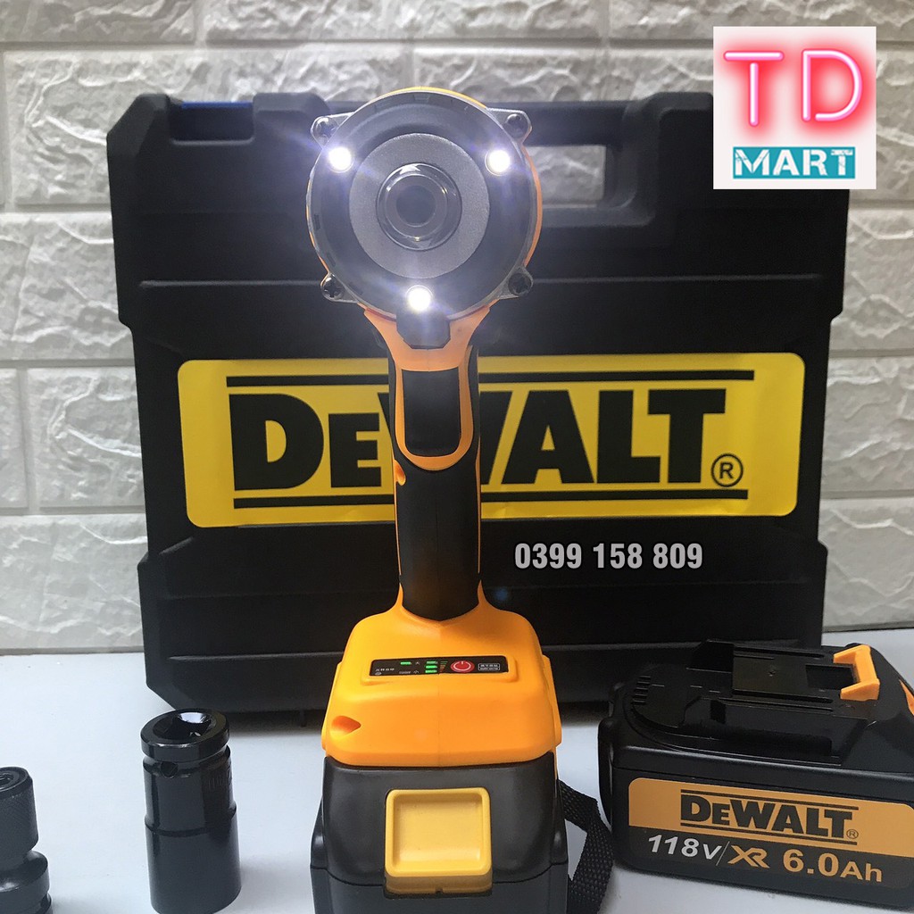 Máy Siết Bulong Dewalt 118V Không Chổi Than 2 pin 10 cell - Hàng Loại 1 có 3 đèn led