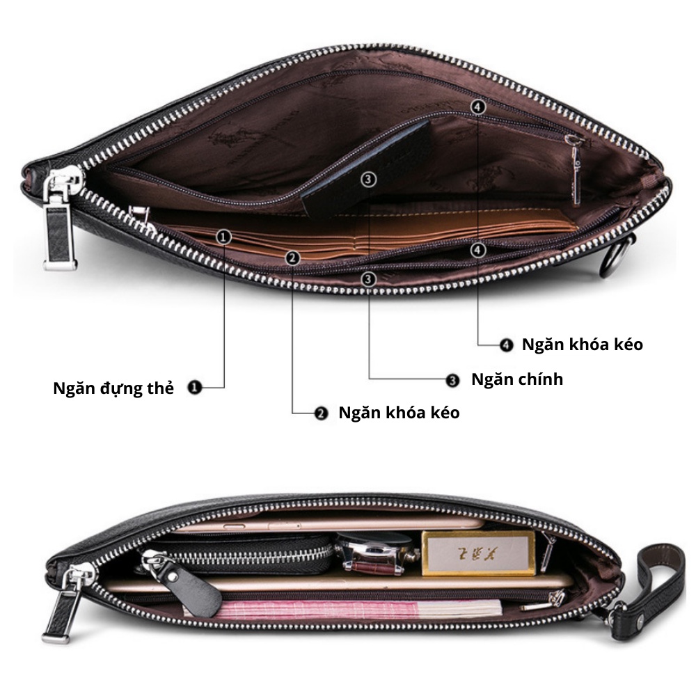 Ví Nam Cầm Tay Cao Cấp William POLO,Chất liệu Da Bò thật,Túi clutch nam ,,Chống nước- Vệ sinh dễ dàng- 𝑰𝑩𝑨𝑮