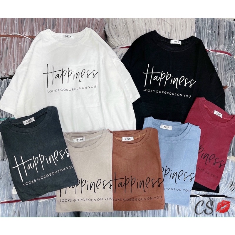 Áo Thun 3158 Mặt Nhung Happiness 🥰🥰 Hàng Xịn Đẹp Sẵn Fom To Rộng&lt;65kg