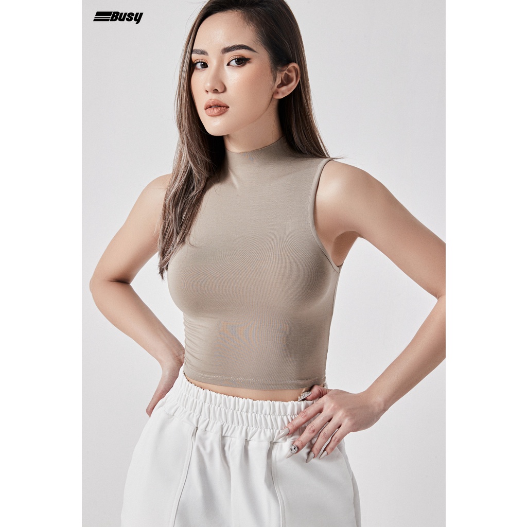 Áo Ba Lỗ Cổ 3cm Croptop Nữ BUSY Rayon Cao Cấp Co Giãn Ôm Sát BL12C