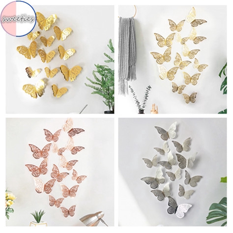 Bộ 12 Miếng Dán Tường Hình Bướm 3d Dễ Thương