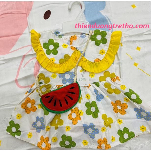 Váy In Hoa Cổ Bèo Phối Túi Xinh Cho Bé 8-18 kg