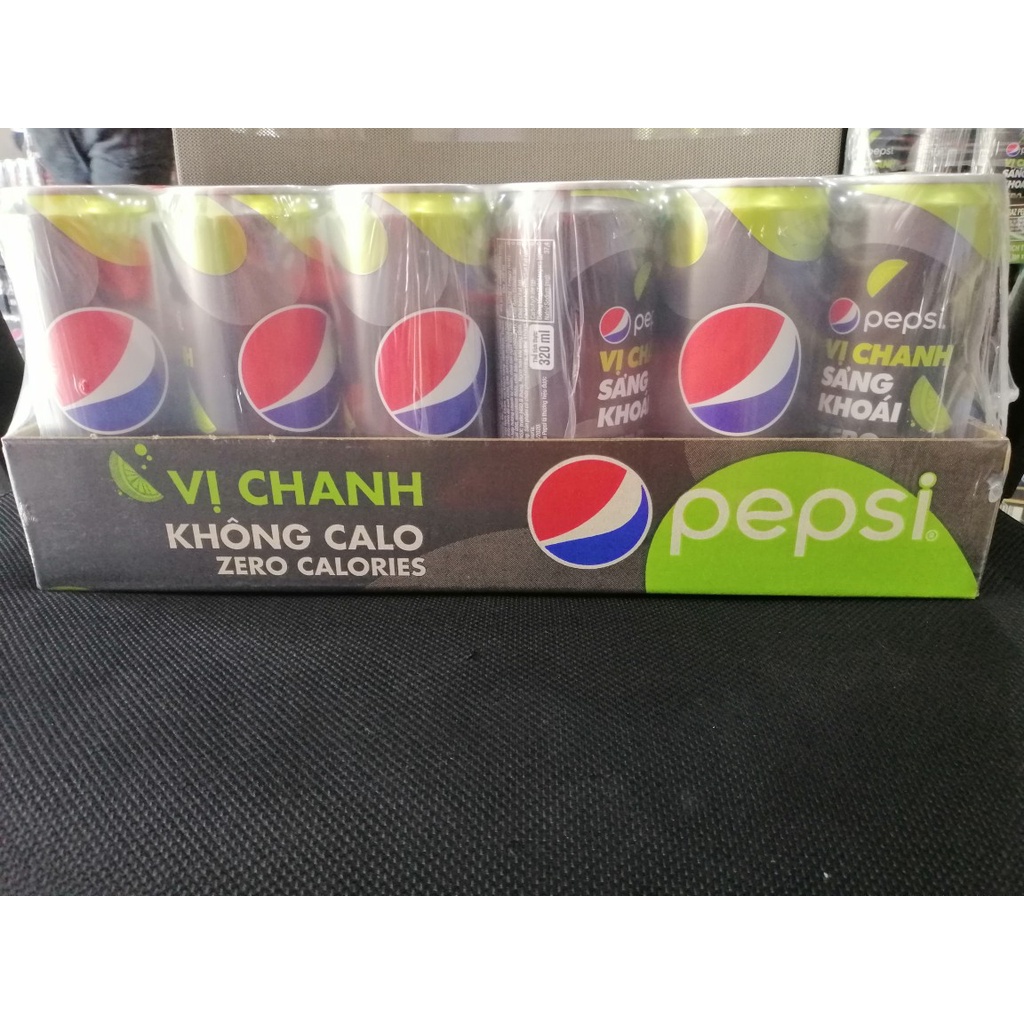 Thùng 24 Lon Nước Uống Có Gaz Pepsi Vị Chanh Không Calo (320ml/Lon)
