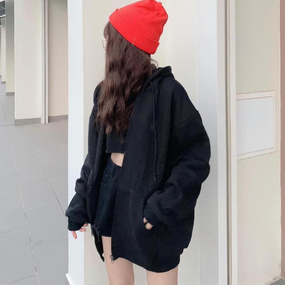 Áo Khoác Hoodie Unisex ❤️ Áo khoác nỉ có mũ và dây kéo hai màu Đen | Ghi SIÊU HOT ❤️