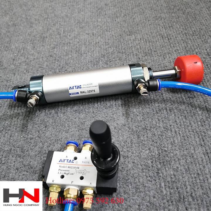 Combo van điều khiển và xi lanh 32*75 đủ phụ kiện lắp ống 8mm