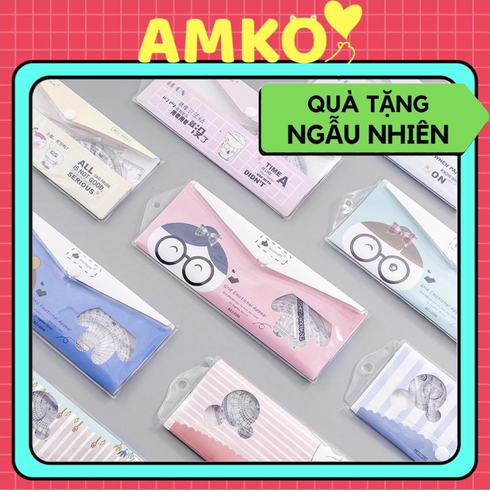 Bộ 4 Thước Kẻ 15cm / 20cm Xinh Xắn Kiểu Hàn, Combo 4 Thước Thẳng Eke Đo Độ AMKO T03