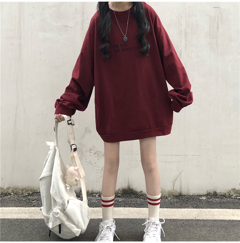 Áo Sweater Dáng Rộng Tay Dài Có In Hoạ Tiết Chữ Phong Cách Đơn Giản Cá Tính