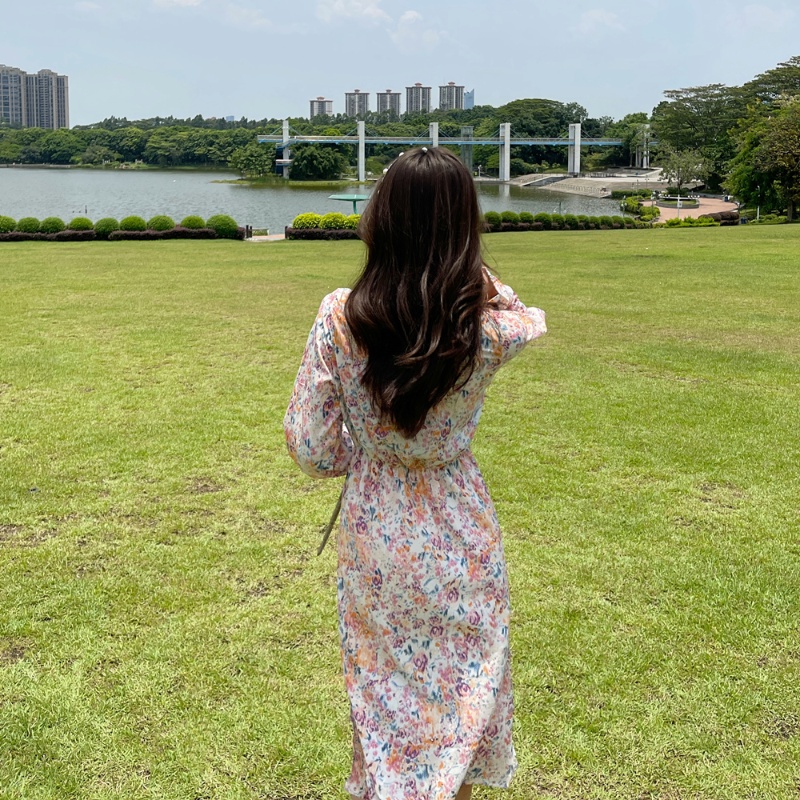 Đầm Hoa Midi Thời Trang Mùa Thu Hàn Quốc Cho Nữ