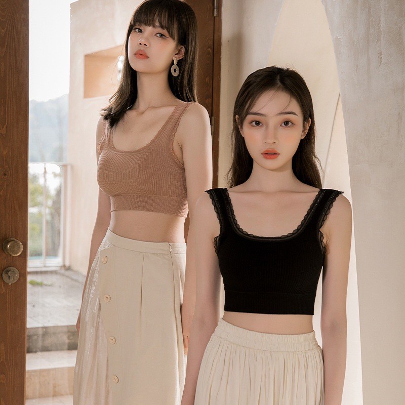 Áo Ngực Bra Hai Dây Viền Ren Cổ Vuông Dễ Thương 1535