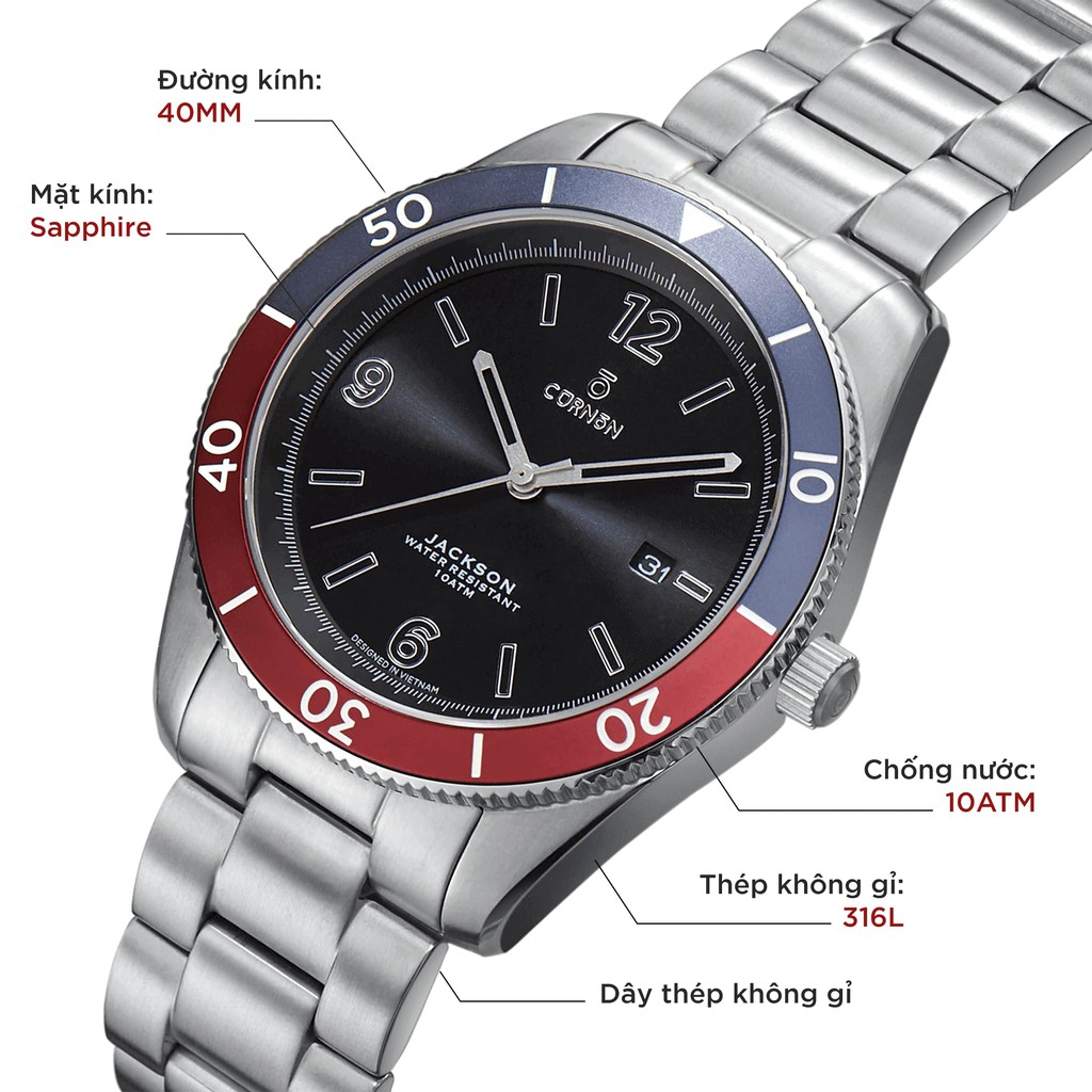 Đồng hồ nam Curnon Jackson Earthquake dây kim loại chính hãng - thiết kế thể thao | BigBuy360 - bigbuy360.vn