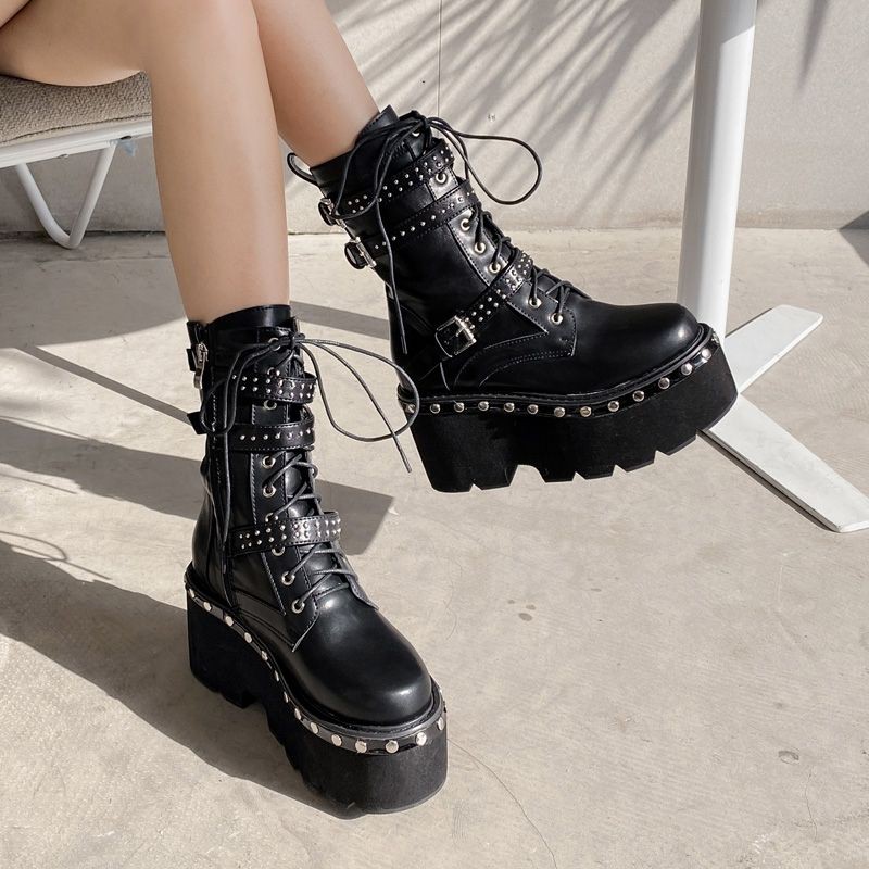 (SẴN SIZE 34 - ORDER) Boots L38 high and chic viền đinh đế cao 9cm | BigBuy360 - bigbuy360.vn