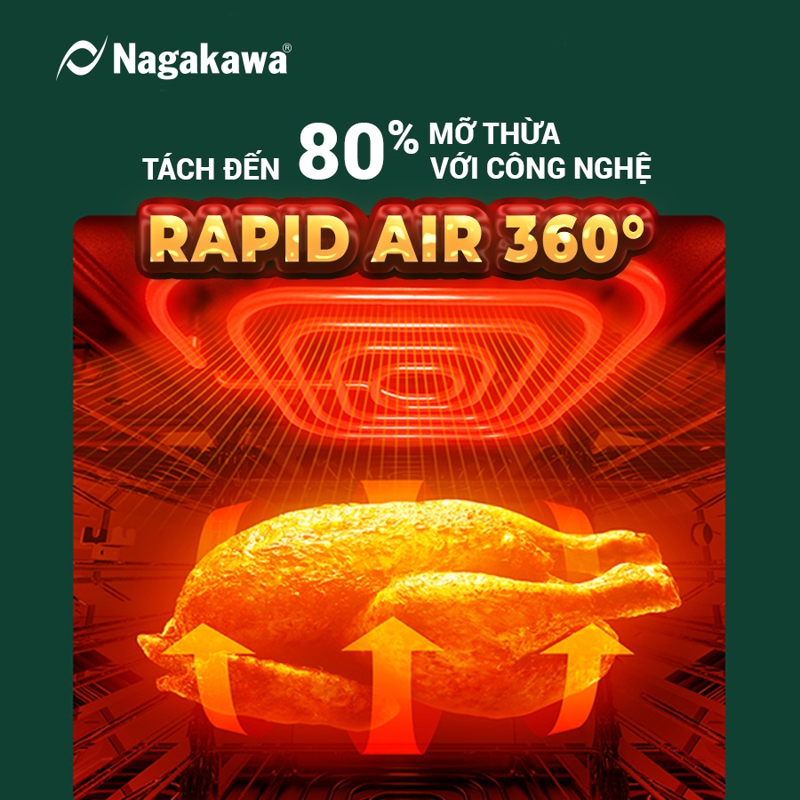 Nồi chiên không dầu cảm ứng Nagakawa NAG3309 (24L) - 12 Chương trình nấu - Công nghệ Rapid Air - Bảo hành 12 tháng