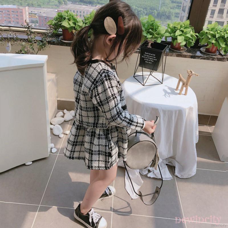 Bộ đầm + áo khoác dài tay kẻ sọc thời trang mùa thu cho bé gái