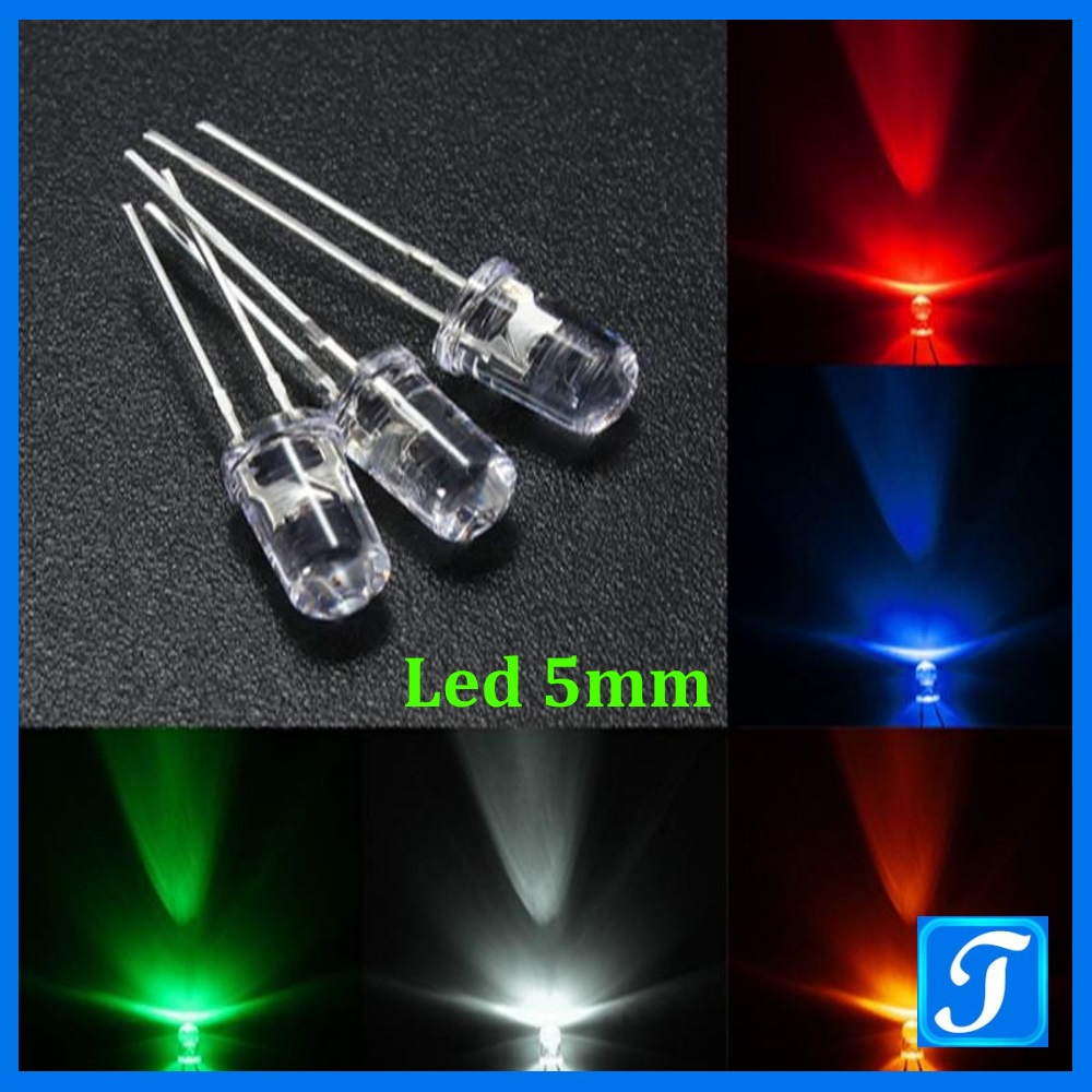 Led Siêu Sáng 5mm Led Đơn 2 Chân Màu Đỏ / Vàng / Xanh lá / Xanh dương / Trắng