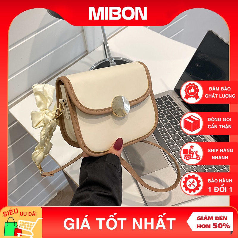 Túi xách nữ đeo chéo khóa tròn quai đeo phối khăn xinh xắn thời trang Hàn Quốc