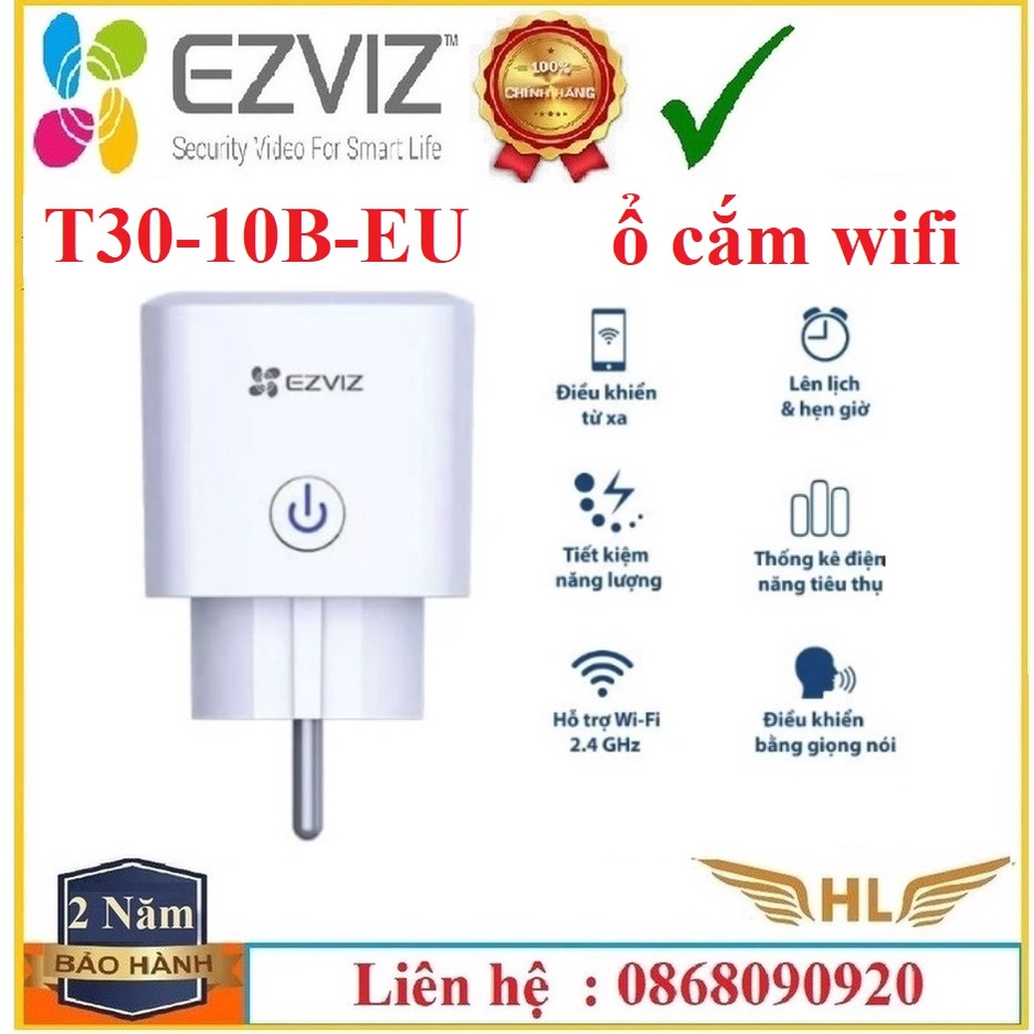 Ổ Cắm Wifi Ezviz T30-10A-EU Thông Mình Bật Tắt Thiết Bị Điện Qua Điện Thoại , Ezviz T30-10B-UE, LB1-Đèn màu- Chính Hãng