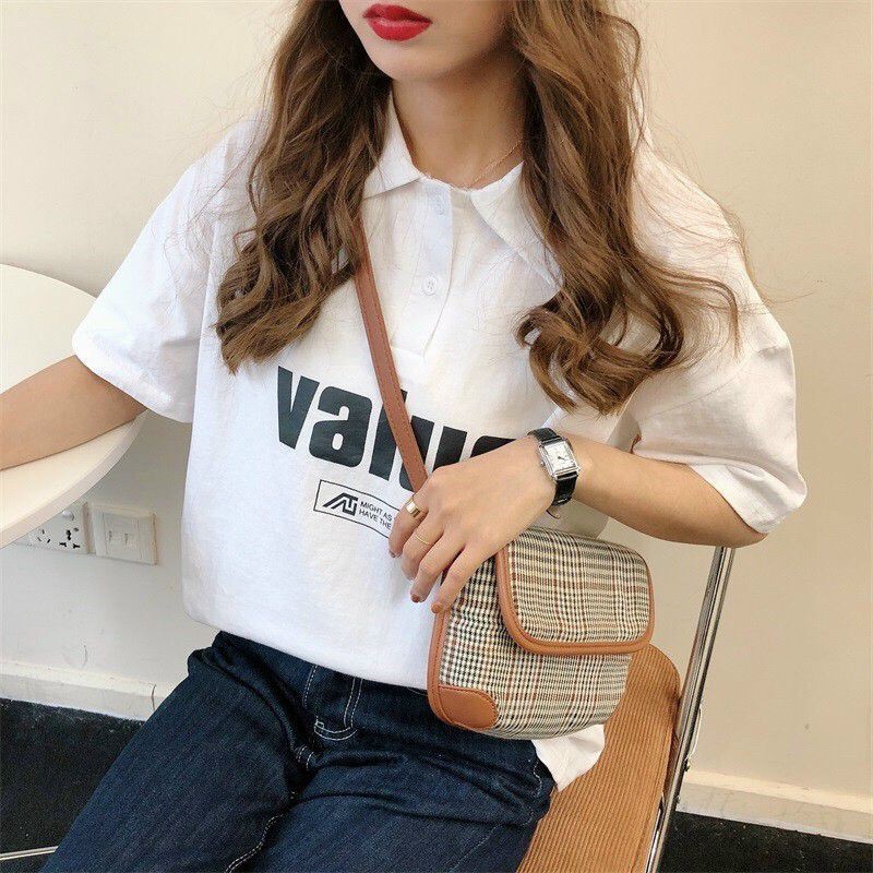 Áo Thun Cổ Bẻ Polo Form Rộng Tay Lỡ in Chữ VALUE Năng Động, Cá Tính Q029