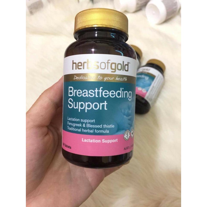 Viên Uống Lợi Sữa Herbs Of Gold Breastfeeding Support Úc - giúp kích thích tuyến sữa cho mẹ sau sinh (60 viên)