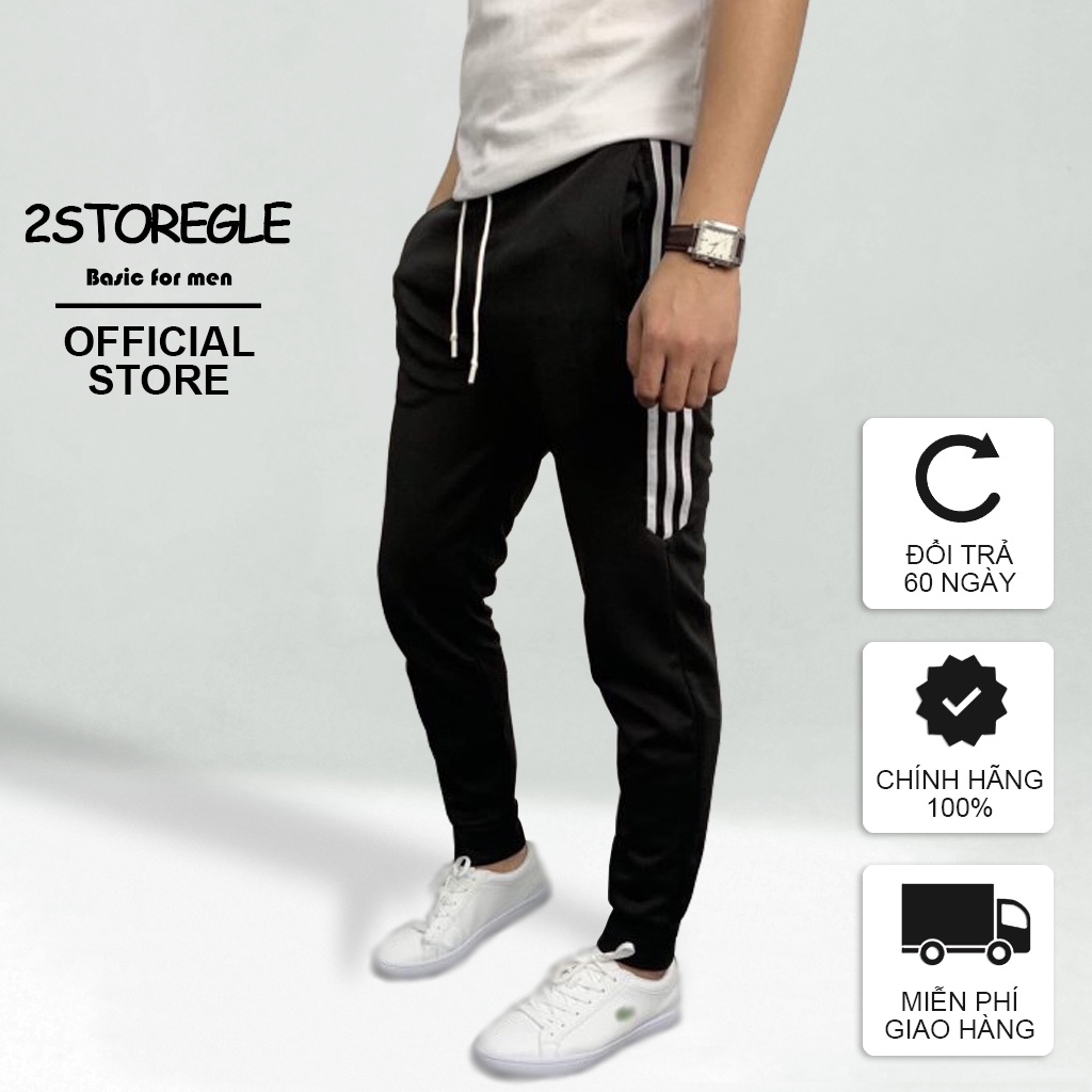 Quần Thể Thao Nam Đen Ba Sọc Lửng 2STOREGLE Chất Mịn Đẹp Thoáng Mát Vải Không Xù Lông Không Bai Gião
