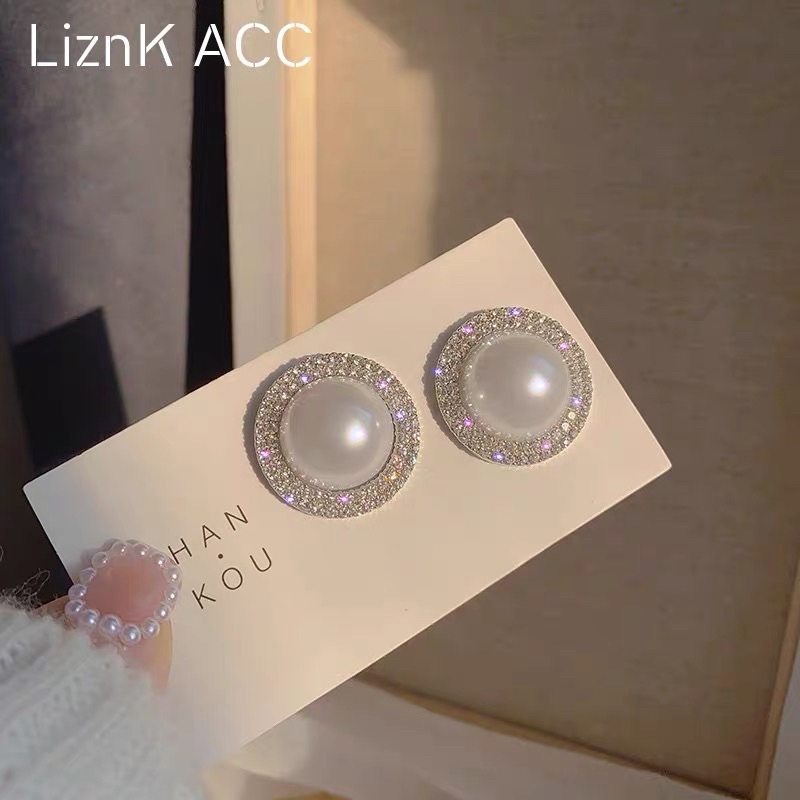 siêu phẩm bông tai châu đính 2 vòng đá, khuyên tai sang chảnh phong cách hàn quốc