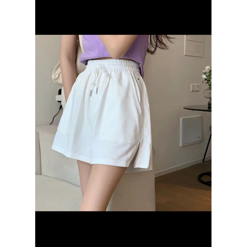 Quần Short Kéo Khóa Ống Rộng Nữ 🌸 Shorts đùi trơn da cá màu Đen| Trắng| Tím ullzang Siêu Hot