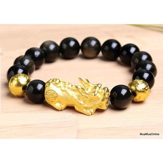Vòng đá phong thủy đen có tỳ hưu bằng vàng 24k mang đến may mắn tài lộc, sức khỏe