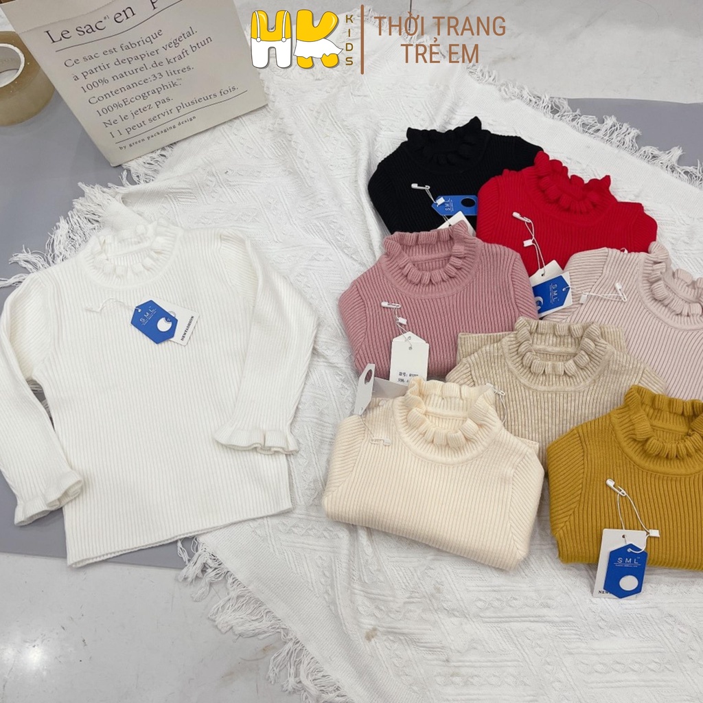 Áo len bèo nhún cho bé gái từ 3-8 tuổi, chất len cao cấp mềm mịn đanh lì - HK KIDS (mã 83023)