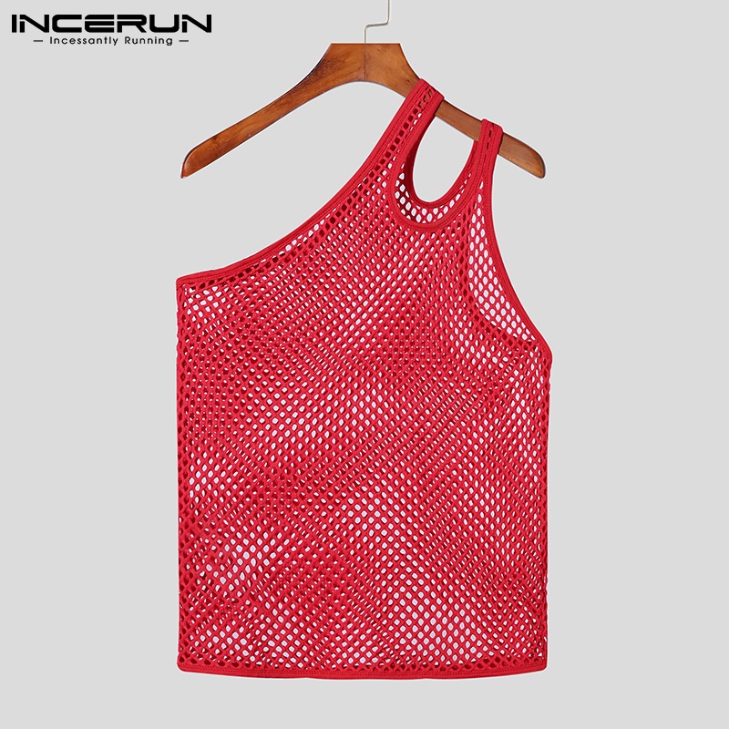 Áo ba lỗ INCERUN kiểu lưới nhìn thấu quyến rũ cho nam