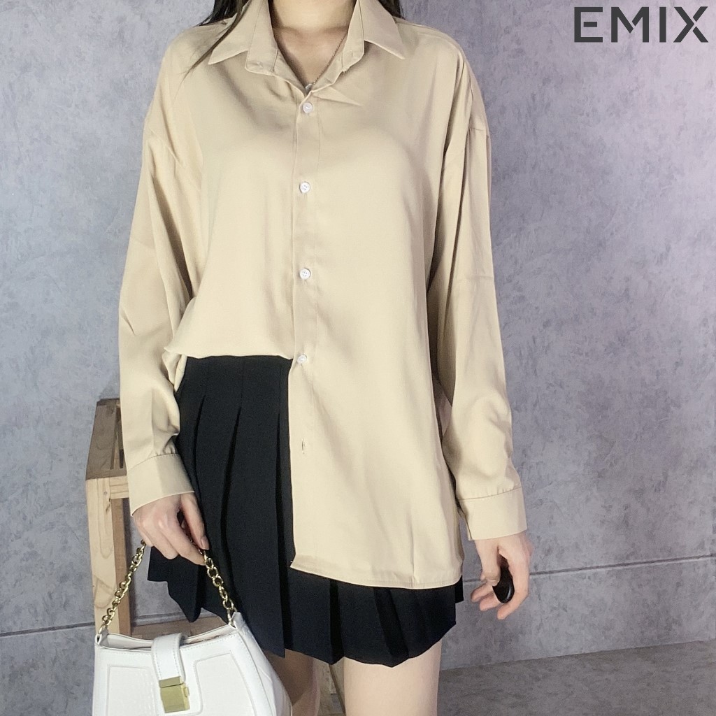 Áo sơ mi dài tay chất lụa form rộng nhiều màu màu da đậm EMIX 2168