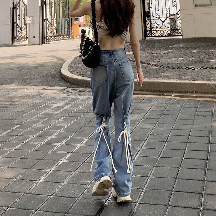 Quần nữ ống rộng cạp cao đơn giản thời trang mới xuân thu