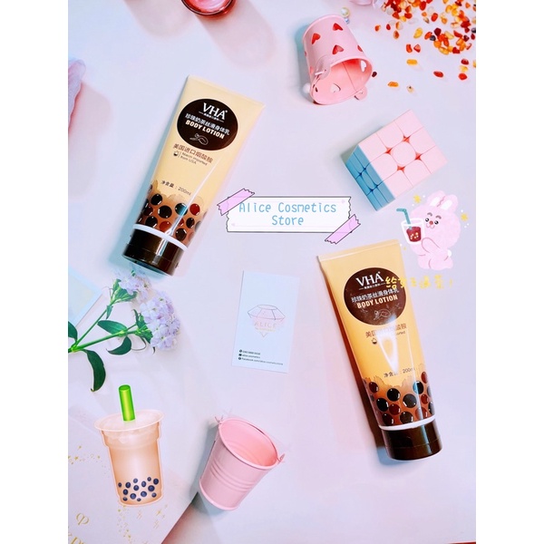 Lotion body Milk Tea dưỡng da trắng da mịn mà, trà sữa trân châu đường đen VHA nội địa Trung 200g E004