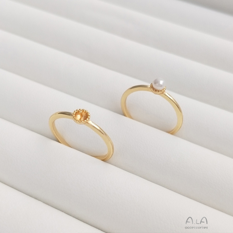 [Little Blu] Vòng Đỡ Nhẫn Bằng Đồng 14K Đính Ngọc Trai Siêu Sang Trọng Phong Cách Nhật Bản Sang Trọng