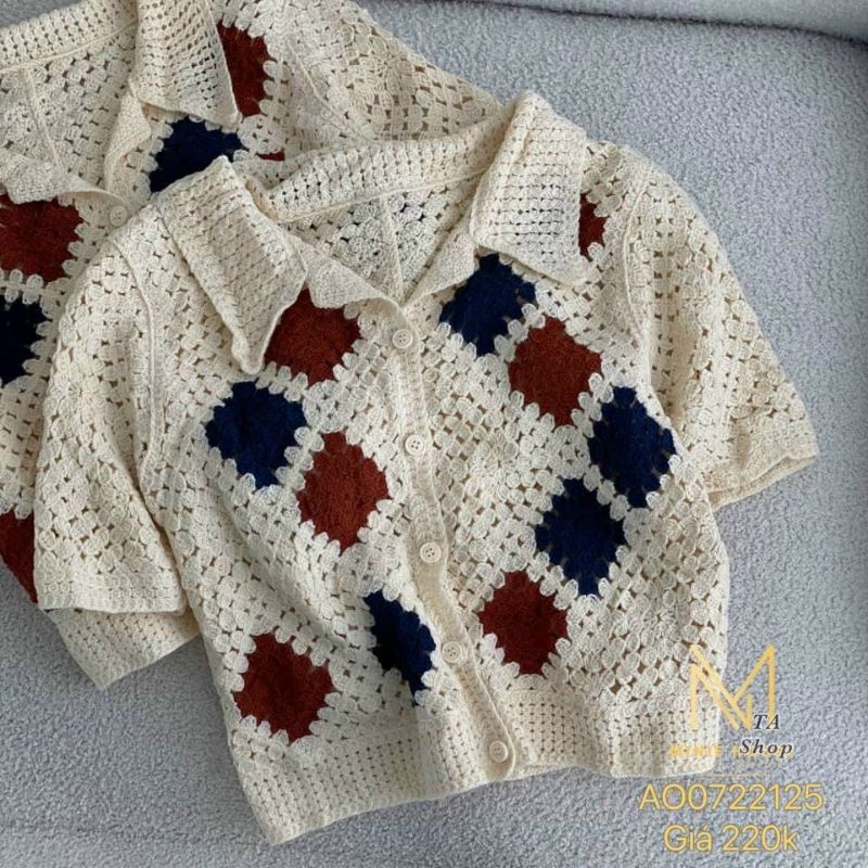 Áo len cổ bẻ họa tiết hàng QCL1