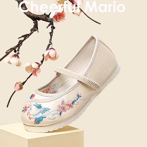 Giày búp bê CHEERFUL MARIO thêu họa tiết phong cách Bắc Kinh cổ điển thời trang cho bé gái
